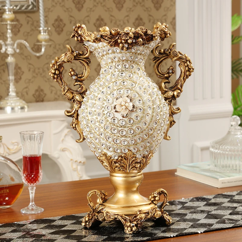 Европейский дворец роскошный алмаз большая ваза из смолы статуэтки украшения дома ремесла отель ретро искусственная Цветочная композиция искусство