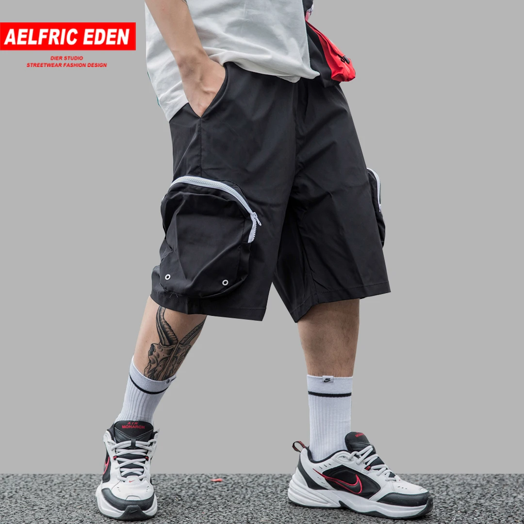 Aelfric Eden, большие карманы, мужские шорты для скейтборда, полиэстер, короткие, для бега, хип-хоп, уличная одежда длиной до бедер, для тренировок, до колен, летние пляжные шорты