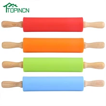 Антипригарная деревянная ручка, силикон скалка для теста, муки, роликовые кухонные инструменты для выпечки, 2 размера, 4 цвета на выбор