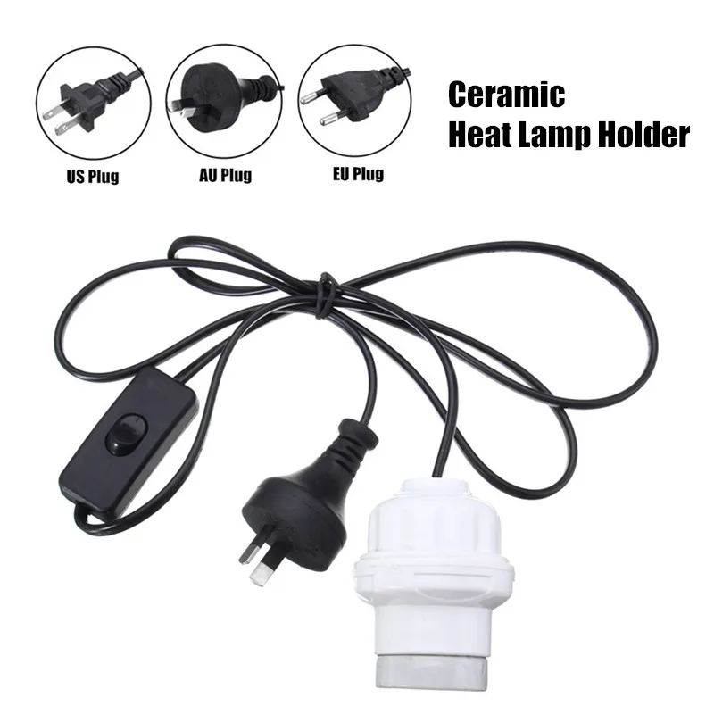 

Max 200W E27 Lamp Base Socket Reptile Terrarium Ceramic Heat Lamp Holder With Light Switch Lamp Bulb 110-220V US/EU/AU Plug