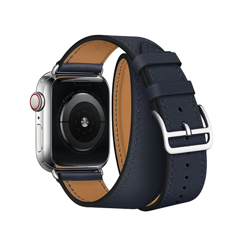 Новые цвета двойной тур кожаный ремешок для Apple Watch 44 мм 40 Часы Браслет замена