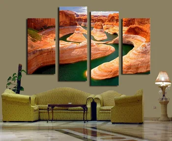

4 panel Beautiful Red Mountain Landscape Large HD Picture Modern Home Wall Decor Canvas Print Painting For House Decorate