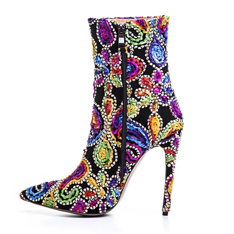 red Mode Talons Vintage Broderie Blue Strass Chaussures 2017 Femme Cheville Hauts Femmes Bout Martin purple De Bottes Joyhopy Creative Pointu qHOzS