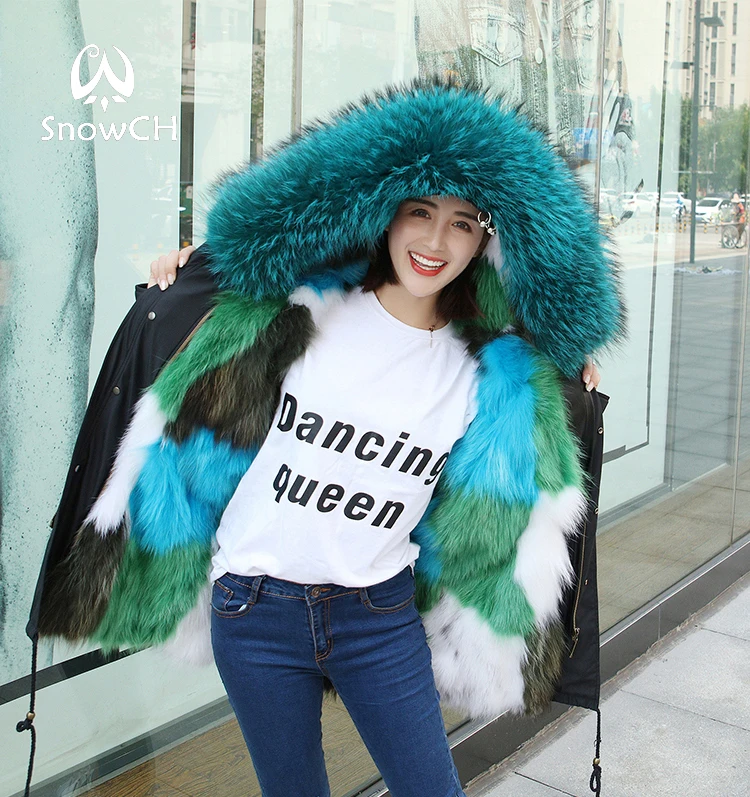 Flash Deal 2018 new fashion women luxurious Large raccoon fur collar hooded coat warm Fox fur liner parkas long winter jacket F939 13
