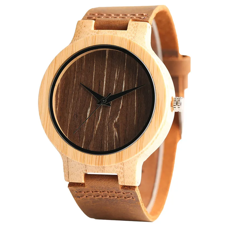 Casual Men Women Nature Wood Wristwatches Simple Bamboo Sliced Pattern Genuine Leather Strap Minimalist Wooden Watch Clock Gifts (27)