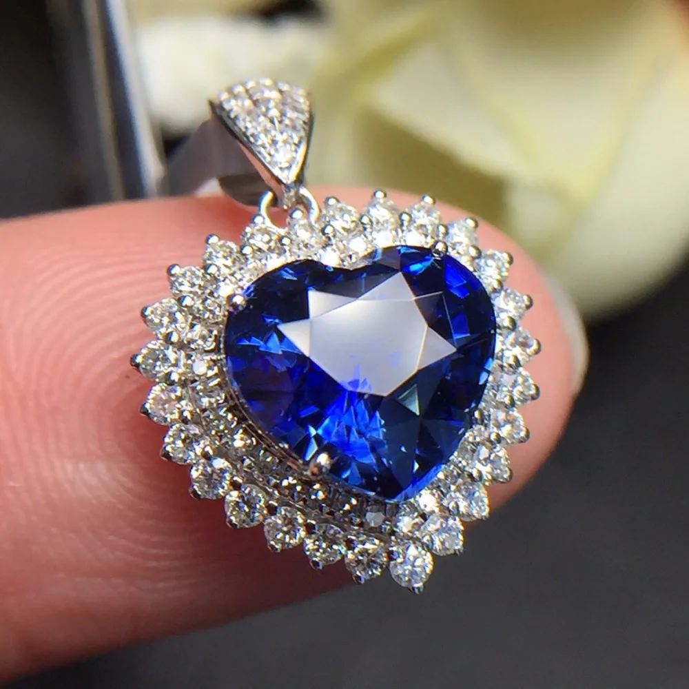 

Fine Jewelry Sri Lanka Origin Real 18K White Gold AU750 100% Natural Royal Blue Sapphire Gemstones Pendants for Women Necklace