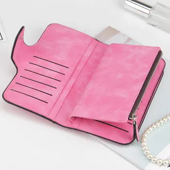 

Hot Selling Women Big Capacity Wallet 3 Fold Purse Scrub PU Leather Money Coin Cards Holder Wallets -B5