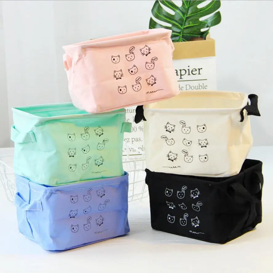 

Cat cartoon Cosmetic simple Storage Box Zakka Storage Bag Organiser Foldable Container Storage Basket cajas organizadoras AU475