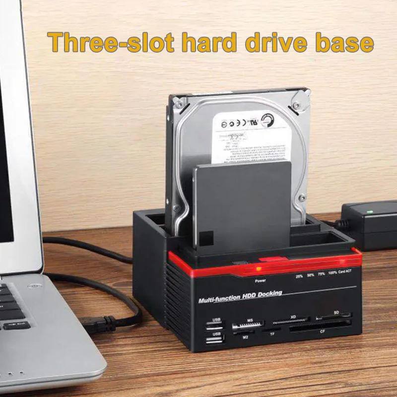 

3 Slots Hard Disk Holder 2 USB Port Multi-function Hard Disk Drive Base for Card Reader DJA99