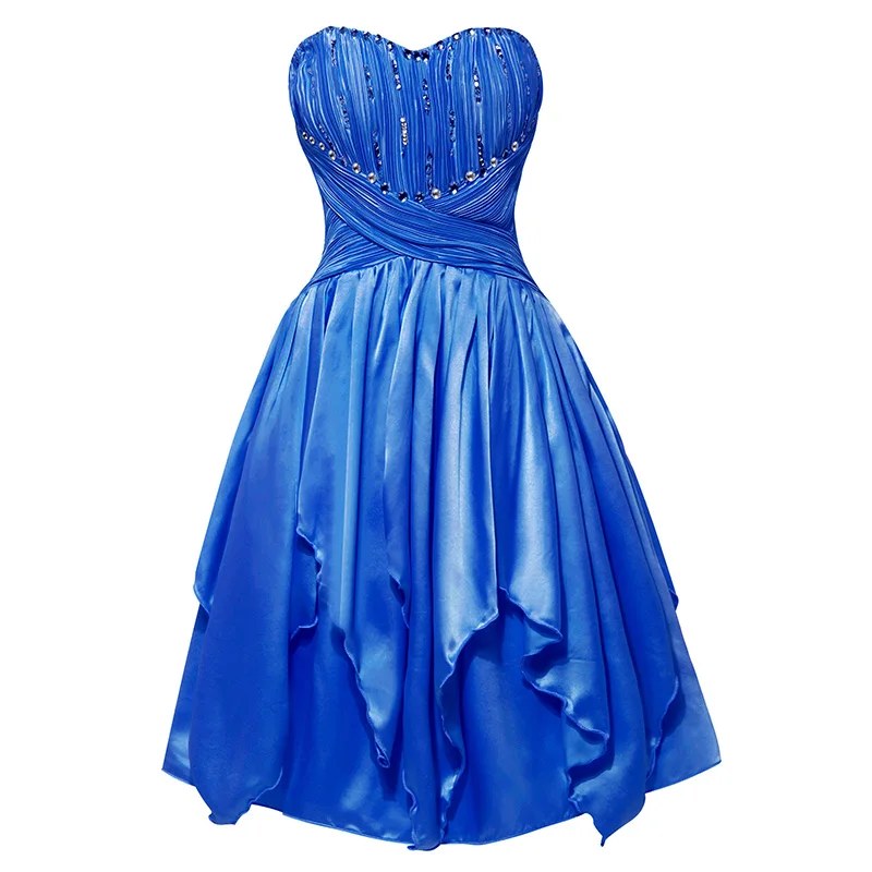 

Tanpell strapless cocktail dress elegant royal blue sleeveless asymmetry a line gown women party homecoming short cocktail dress