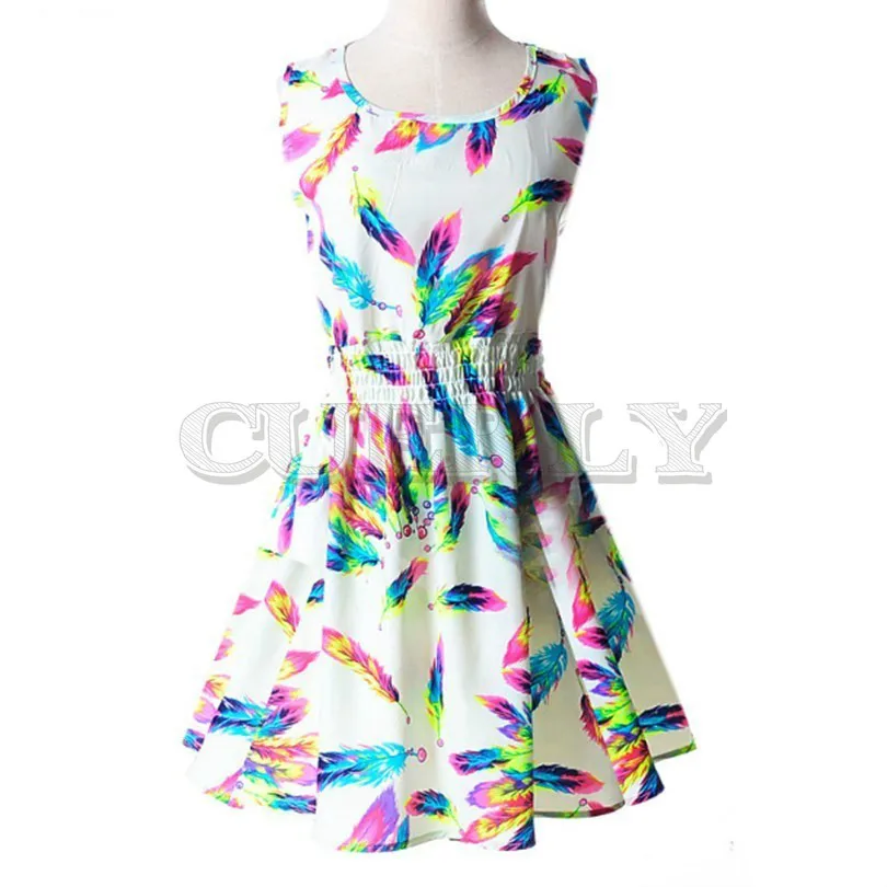 Image CUERLY Woman Beach Dress Summer Boho Print Clothes Sleeveless Party Dress Casual Short Sundress Plus Size Floral Dress 2019