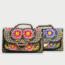 Ethnic Vintage Embroidered Canvas Cover Shoulder Messenger Bags Hmong Handmade Embroidery Small Day Clutch Bag 2018 Women Bag naxi hani original brocade embroidered women handbags vintage ethnic handmade tassel sequins canvas shoulder bags