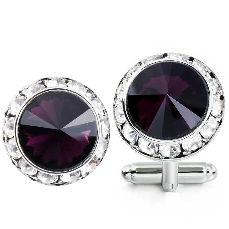 

HAWSON Luxury Menes Dark Purple Crystal Cuff links Designer French Shirt with Gift box