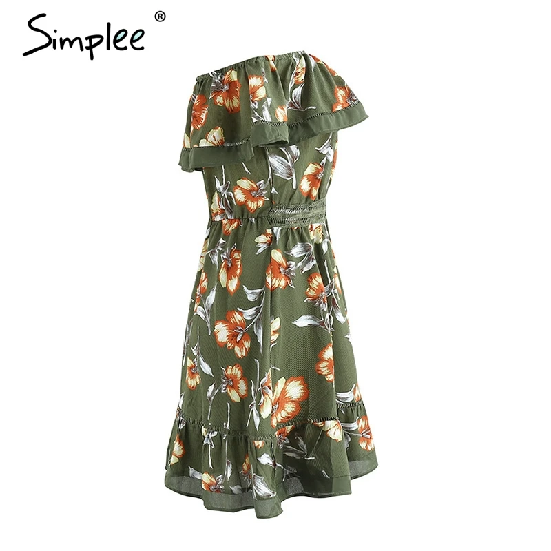 Женское летнее короткое платье Simplee, с принтом в стиле бохо и оборками, пикантное пляжное мини-платье со складками, открытыми плечами и перфорацией