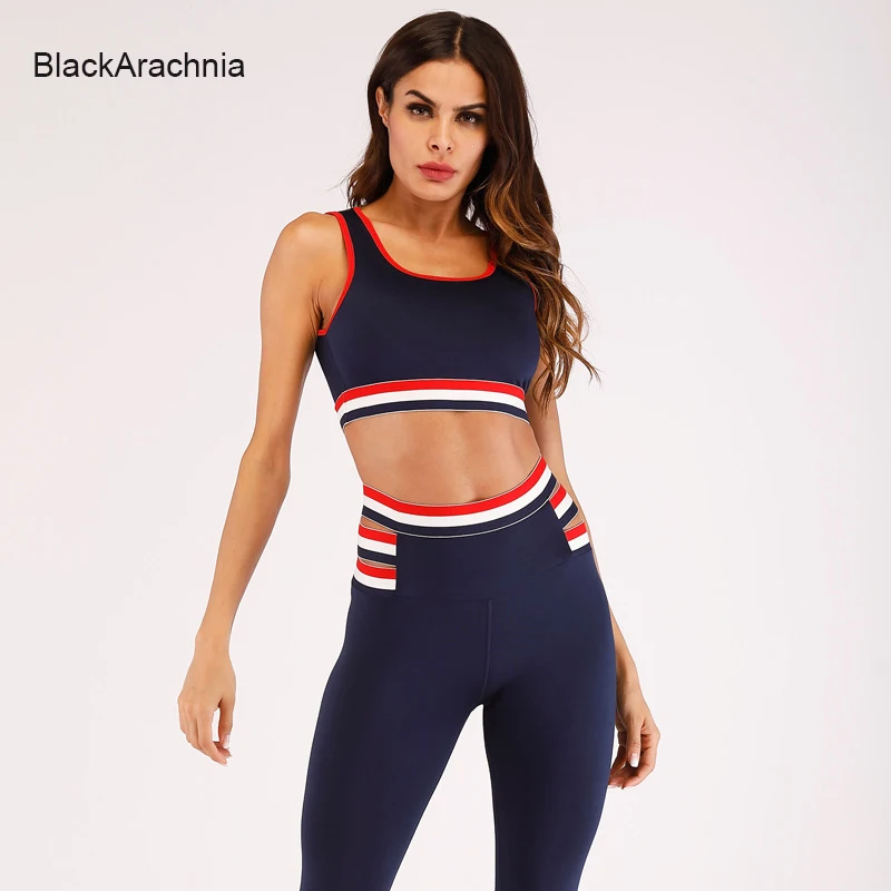 

BlackArachnia Women Yoga Sports Set Fitness Stretch Workout Clothing Female Gym Set 2 Piece Solid Color Set Bra+Running Pants