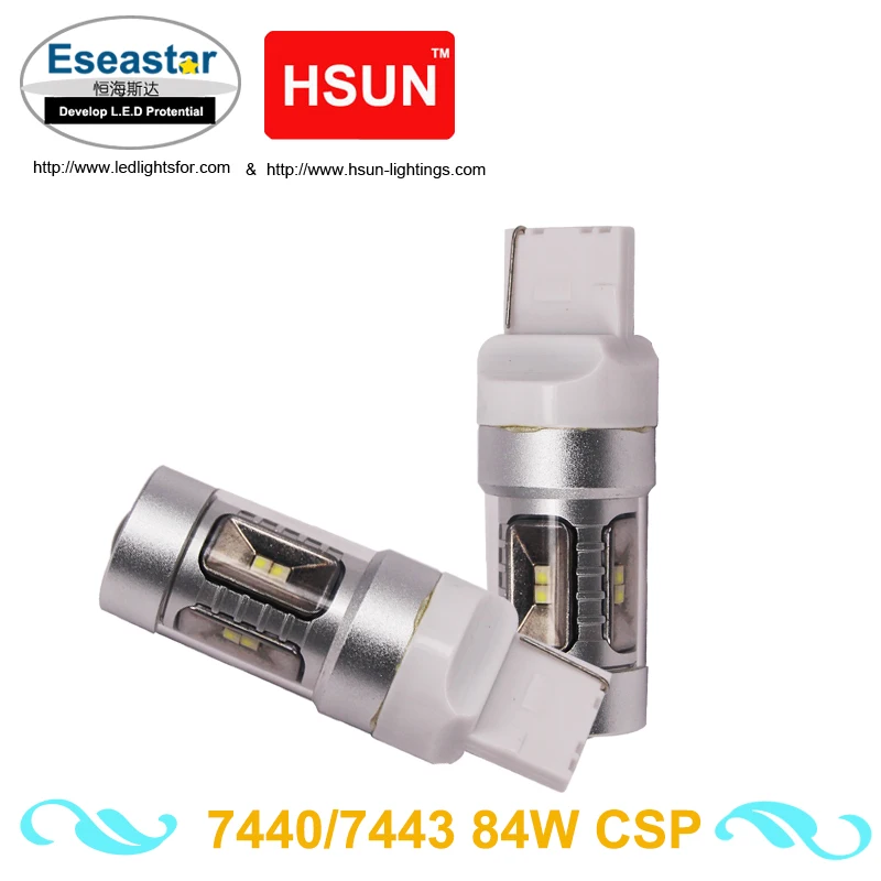 

Eseastar 2pcs High Power led turn light,back-up light 7440/7443 84W 12smd canbus led CSP chip yellow The decoding rate is 95%