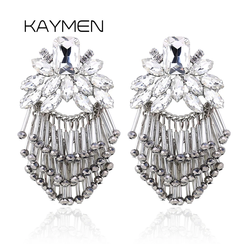 

KAYMEN New Luxury Brand Crystal Earrings for Women, Handmade Beads Tassels Dangle Earrings, Fashion Bohemia Drop Earrings