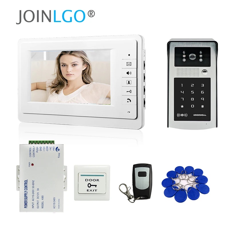 FREE SHIPPING New 7\ LCD Video Intercom Door Phone System 1 Monitor + Outdoor RFID Code Keypad Doorbell Camera + Remote In Stock