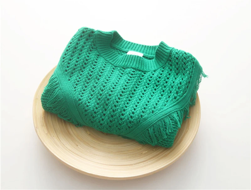 IYEAL/вязаный свитер; пуловер для девочек; Свободный Повседневный весенний свитер в армейском стиле зеленого цвета; детские топы с круглым вырезом и кисточками; осенний джемпер