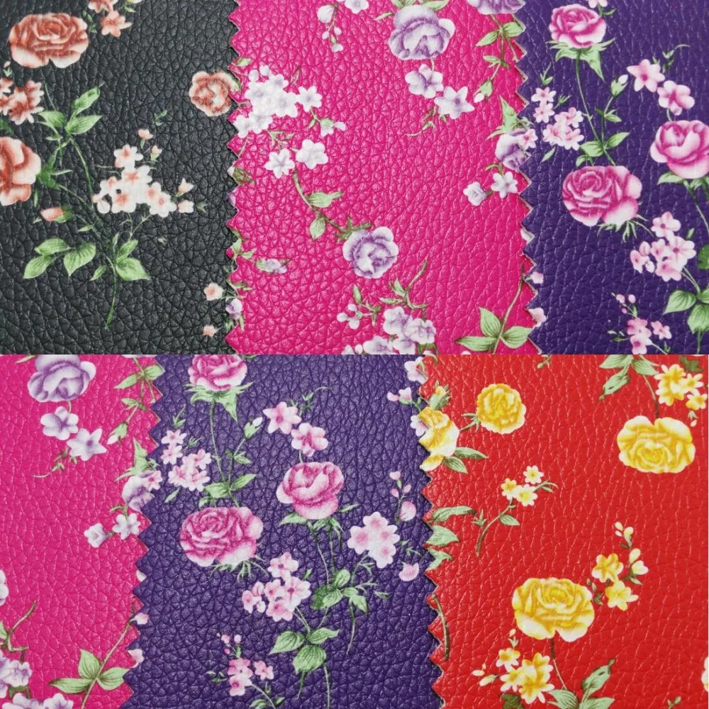 Printed Leather Fabric for DIY Leather PU Printed Fabric with Rose
