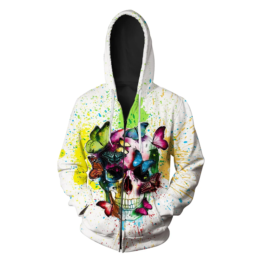 New Off-White Butterfly Mens Long Sleeve Couples Loose Hand-painting Hoodie With Zippers 3 Patterns | Мужская одежда