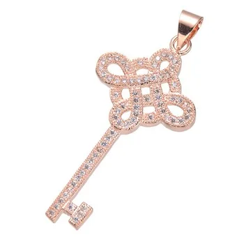 Supplier for Jewelry Wholesale New Arrival Micro Pave Rhinestone Crystal Key Charms Pendant for Bracelet Necklace Jewelry Making