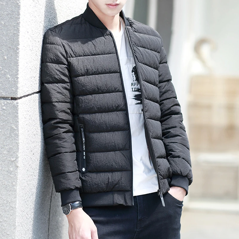 2018 winter temperament men's jacket baseball collar cotton coat solid color long-sleeved down large size clothing | Мужская одежда