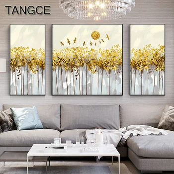 

Abstract Golden Coins Painting Unique Gold Grey Wall Art for Living Room Cuadros Salon Decoracion Big Print Poster Tableau Salon