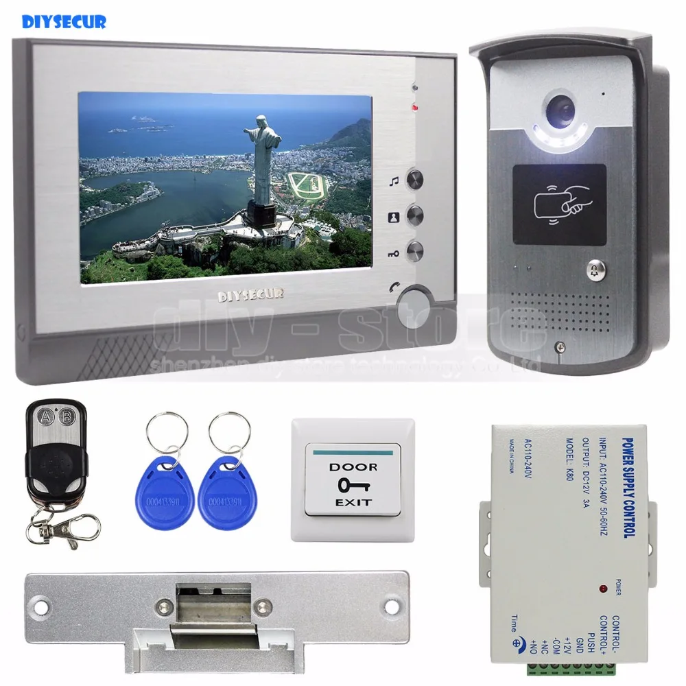 DIYSECUR Strike Lock 7 inch TFT Color Video Door Phone Visual Intercom Doorbell ID Unlocking RFID LED Night Vision Camera DIYSECUR Strike Lock 7 inch TFT Color Video Door Phone Visual Intercom Doorbell ID Unlocking RFID LED Night Vision Camera