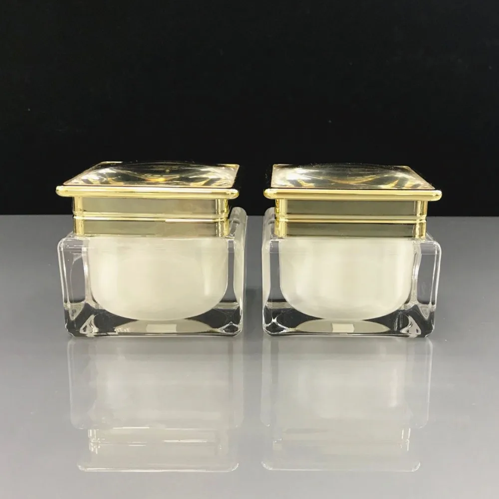 

10pcs High Quality 30g Square White Acrylic Cream Jar With Gold Cap,DIY Square Crystal Bottle,Empty Cosmetic Packing Container