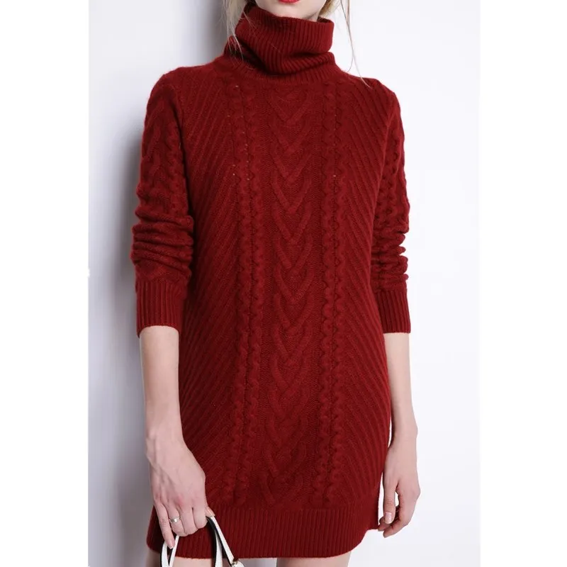 GejasAinyu sweaters fashion 2018 women turtleneck sweater Long sweater dress Loose knitting Pullover womens sweaters winter tops Sweaters