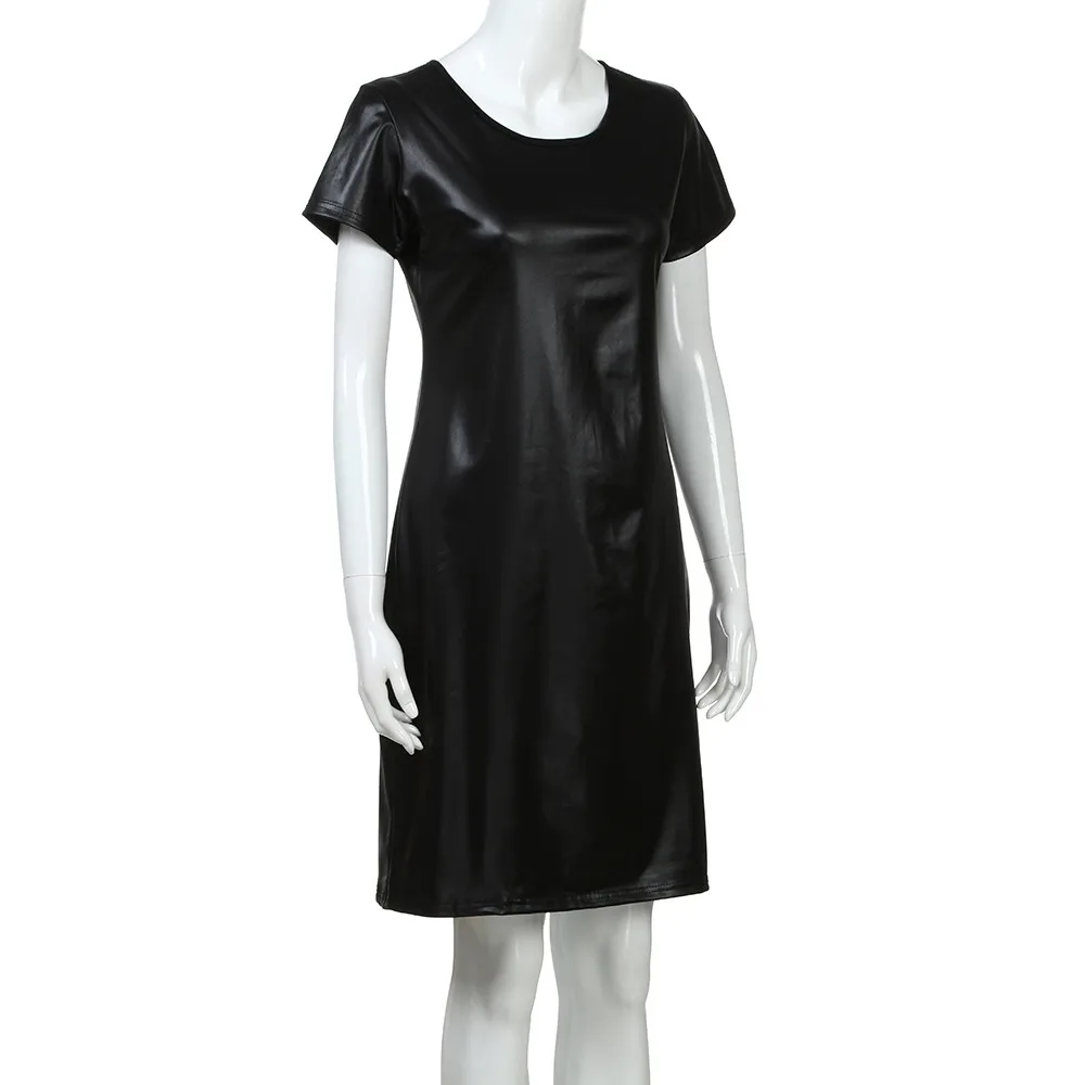 KANCOOLD/женское платье с коротким рукавом с эффектом мокрой кожи, облегающее платье средней длины, сексуальное обтягивающее Модное Новое Женское платье 2019JAN30