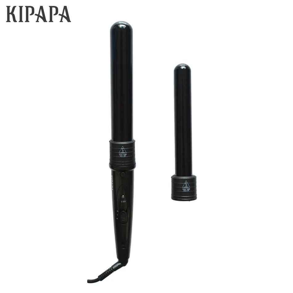 

Digital Clipless Curling Iron 1 to 1.25 Inch Black Interchangeable Curling Wand Set Dual Voltage Hair Curler with Glove