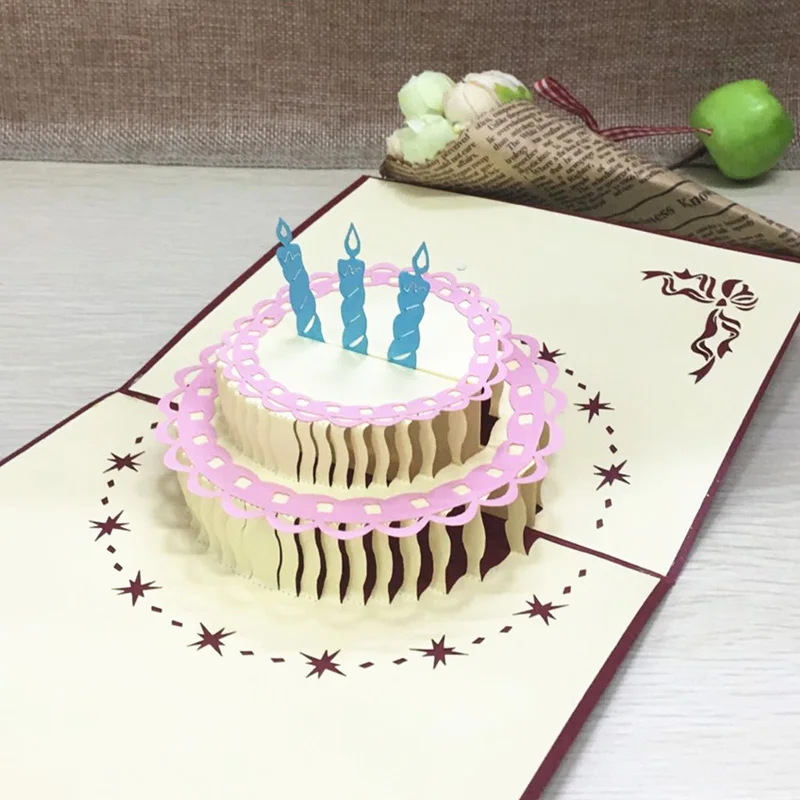 1 шт. красочный подарок на день рождения торт карты всплывающие 3D Поздравительные карты с конвертом открытка приглашение оригами ручной работы юбилей - Цвет: As Picture