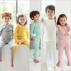2017 Новая детская одежда комплект для маленьких мальчиков Обувь для девочек хлопок сплошной ночной пижамный комплект рубашка с длинными