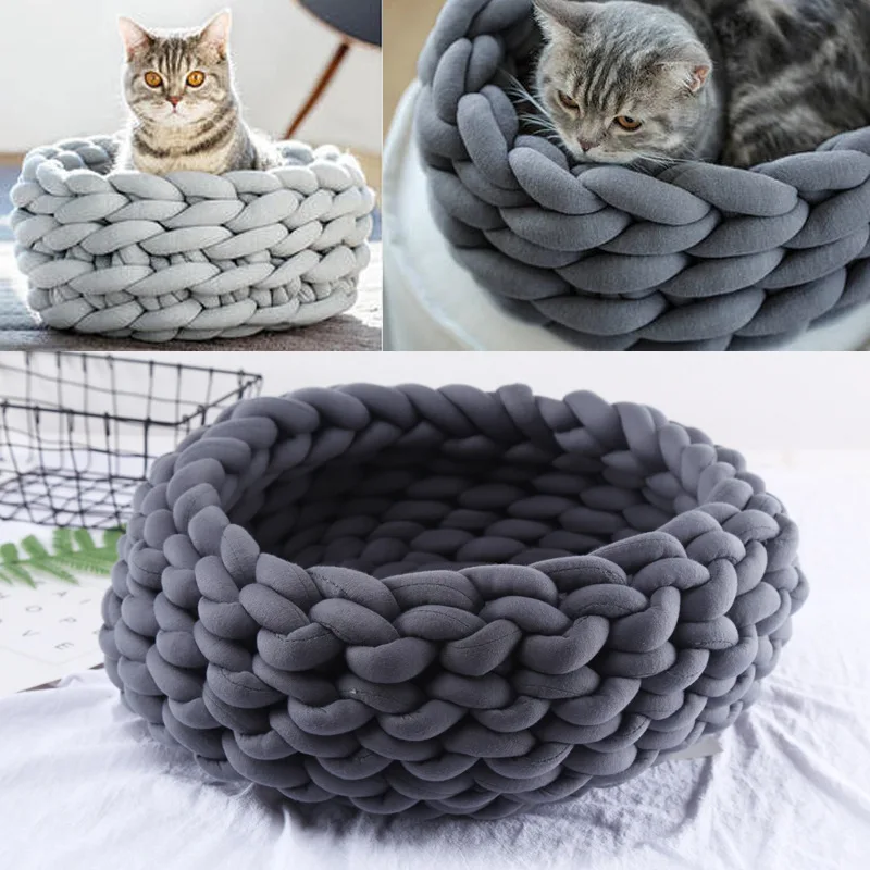 

Size 35cm 40cm 45cm Handmade Knitted Pet House Solid Color Kennel Coarse Wool Yarn Dog Cat House Fancy Pets Net Supplies
