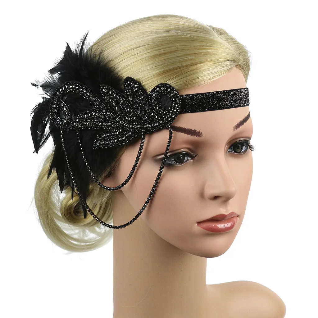 Головная повязка с перьями 1920s винтажные аксессуары свадебный головной убор с кристаллами и бусинами аксессуары для волос головной убор Great Gatsby
