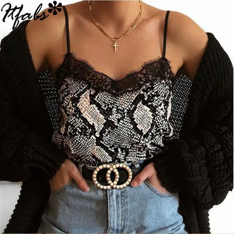 

Womens Sexy Lace Leopard Snake Print Camisole Vest Tank Blouse Strappy Tops