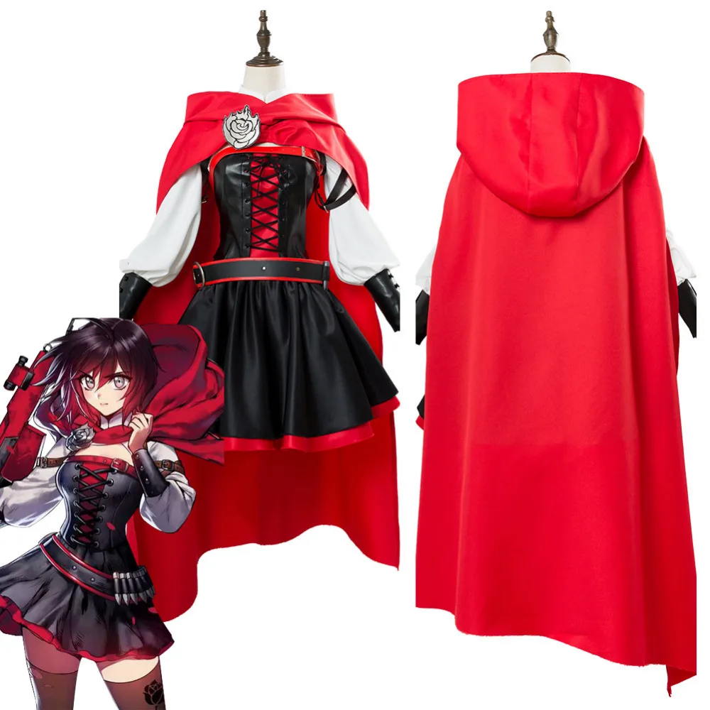 

RWBY 3 Ruby Rose Cosplay Costume Battler Dress Halloween Carnival Costumes For Adult Women Red Cloak