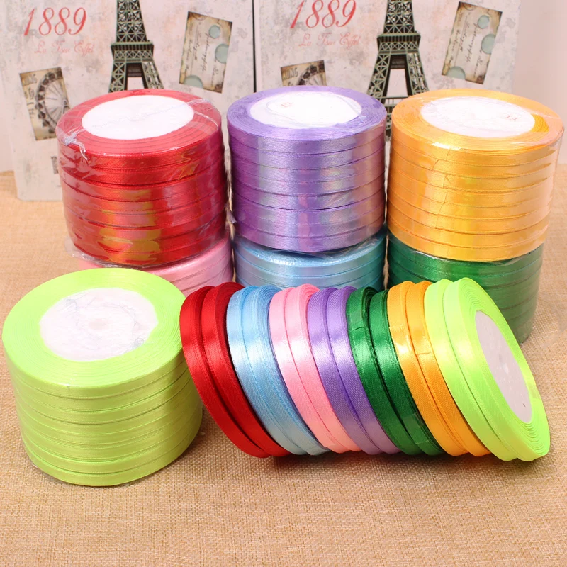 

6mm 22meter multicolor Single Face Satin Party Wedding Decoration Gift Wrapping Christmas DIY Material Supplies (25 Yards/roll )