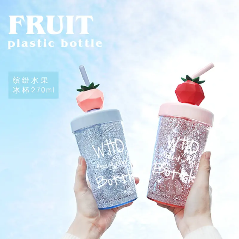 

2019 New Easy To Drinking Beautiful Creative Summer Fruit Broken Ice Cup Refrigeration ice cool net red cup with straw water cup