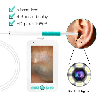 

4.3" HD 1080P Endoscope Borescope Camera Ear Cleaning Spoon with Screen & 6 LED