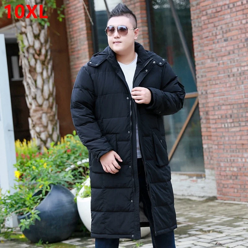 Для мужчин над коленом пуховая куртка плюс длинный свободный жакет модели Большие размеры Для Мужчин's пуховая куртка Большие размеры зимние 10XL 9XL