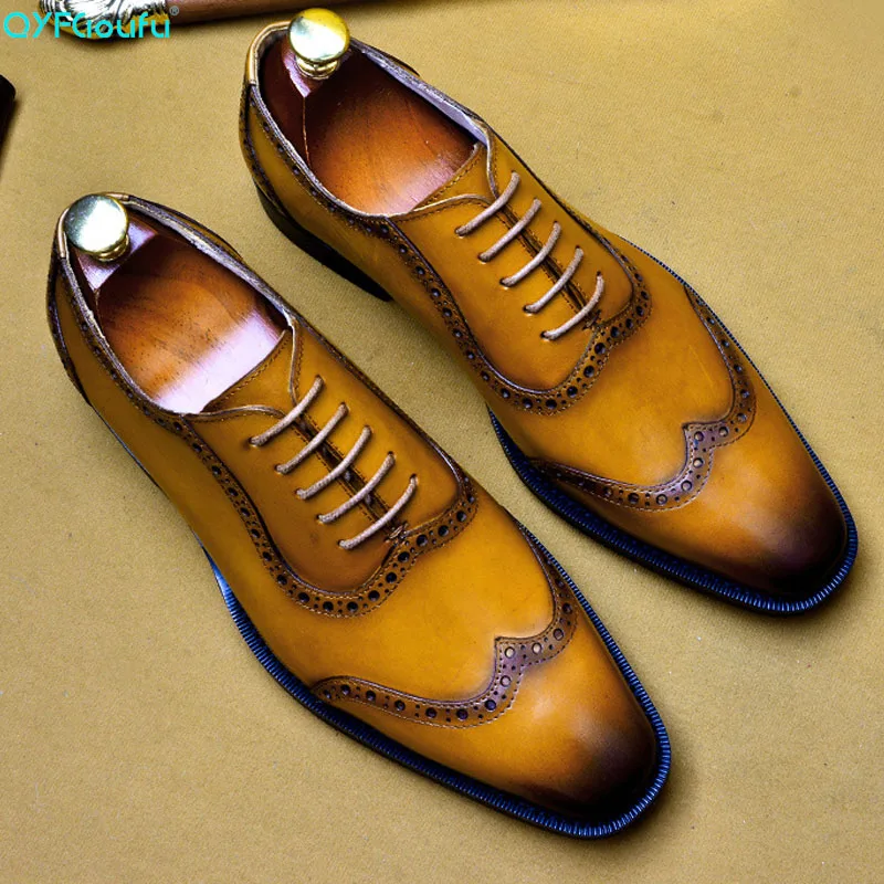 

QYFCIOUFU Mens Formal Shoes Genuine Leather Oxford Shoes For Men 2019 Dress Shoes Wedding Shoes Laces Leather Brogues US 11.5
