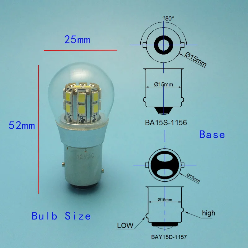 MIDCARS Hot-sale 1157 Dual-intensity 6V LED Bulb, BAY15d P21/5W SMD LEDs  ship Indicator Light, Rear 6V to 12VDC