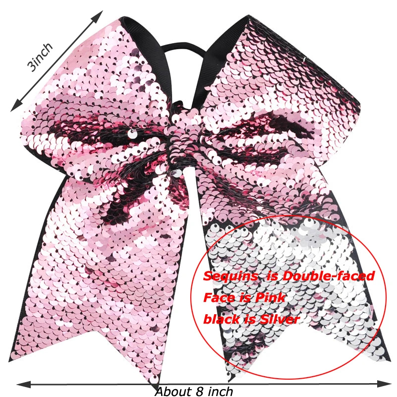 8 дюймов двусторонний Русалочка с блестками большой бант для волос эластичная лента для волос корсажная лента Черлидинг Детские аксессуары для волос для девочек