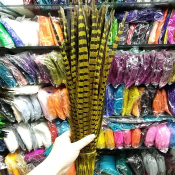 

Wholesale 100pcs/lots pretty Dyed 55-60cm/22-24''' copper chicken feather Yellow pheasant Tail feathers