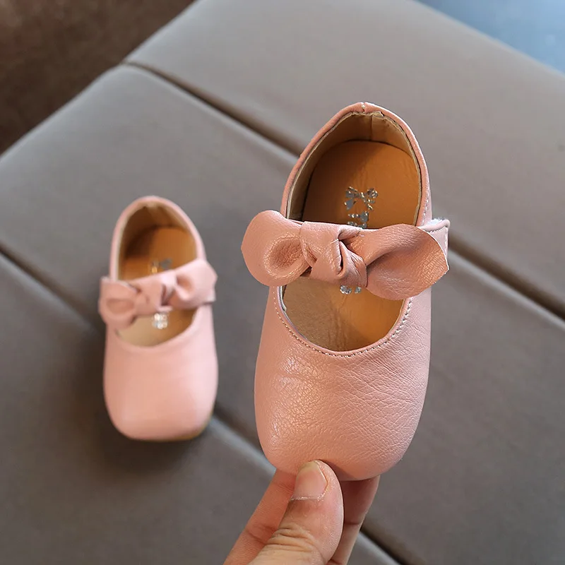 Стелька 11,5-13,5 см; милая мягкая обувь из искусственной кожи с бантом для маленьких девочек - Цвет: pink