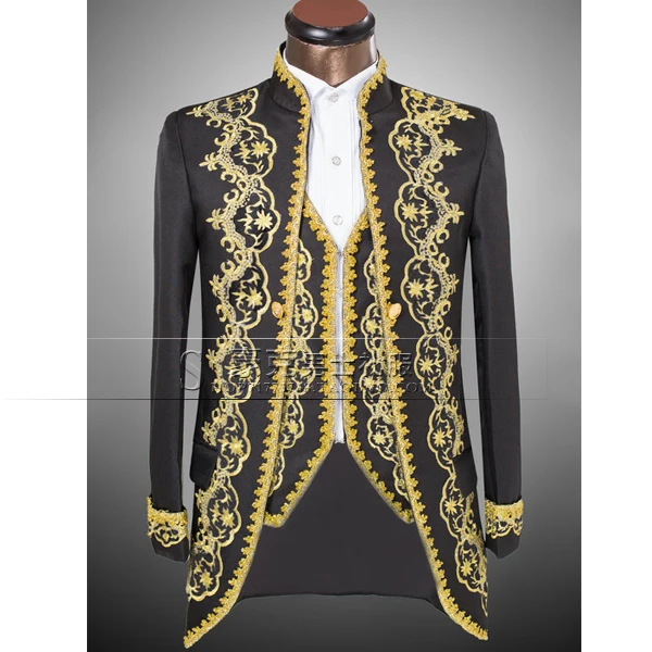 Men Tuxedo suit Classical Gold Embroidery Palace Coat Groomsmen Wedding