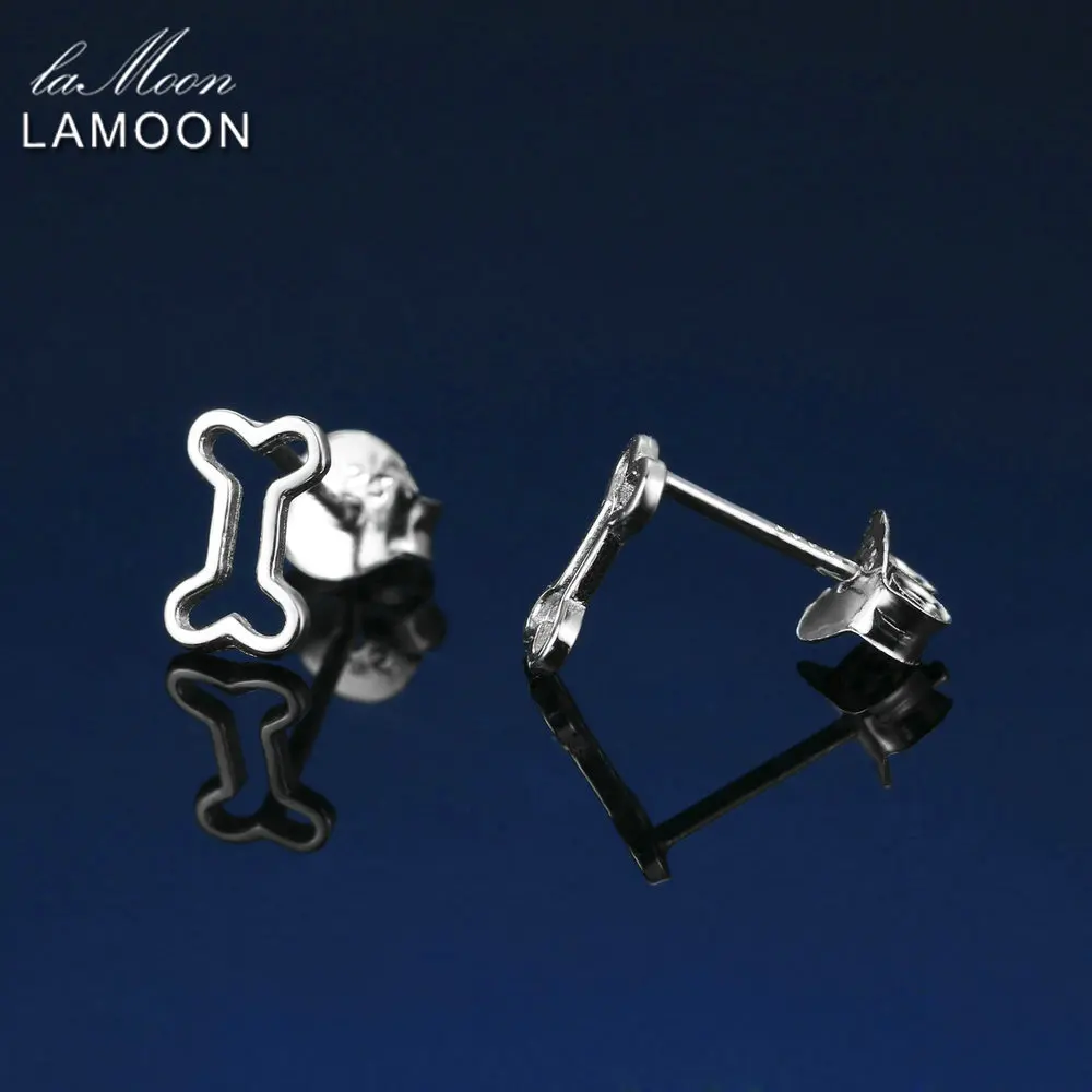 LAMOON 2017 New Little Hollow Bone for Dog Cartoon 100% 925-Sterling-Silver Earrings Fine Jewelry For Women Girl Gift LMEY239